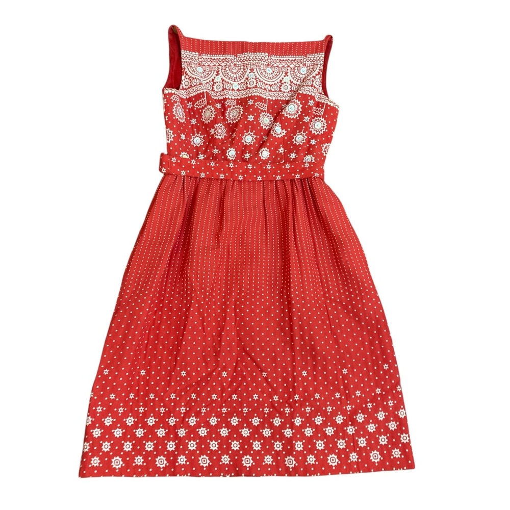 Vintage Orange and White Sleeveless Print Dress with Sequins-so pretty! Size XS